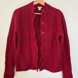 Vintage LL Bean Red Cable Knit Cardigan